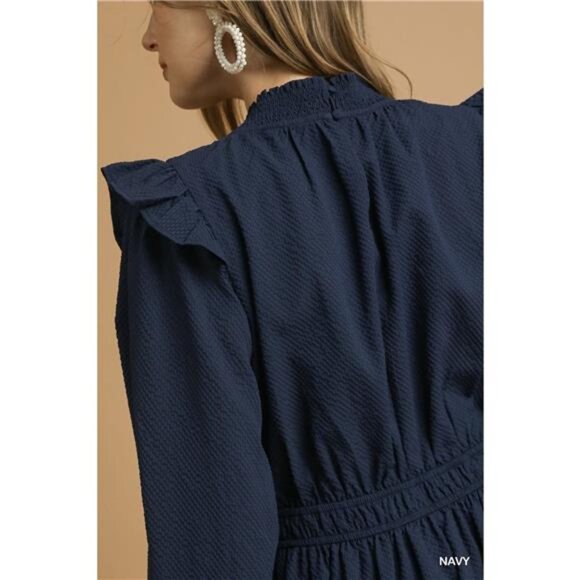 Umgee Textured Midi Dress with Ruffle Shoulder Detail - Picture 5 of 5